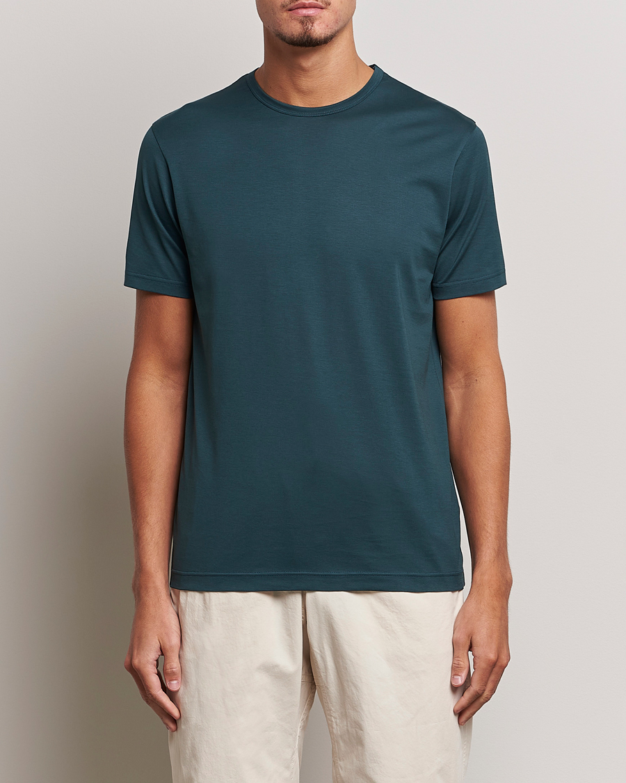 Men | T-Shirts | Sunspel | Crew Neck Cotton Tee Peacock