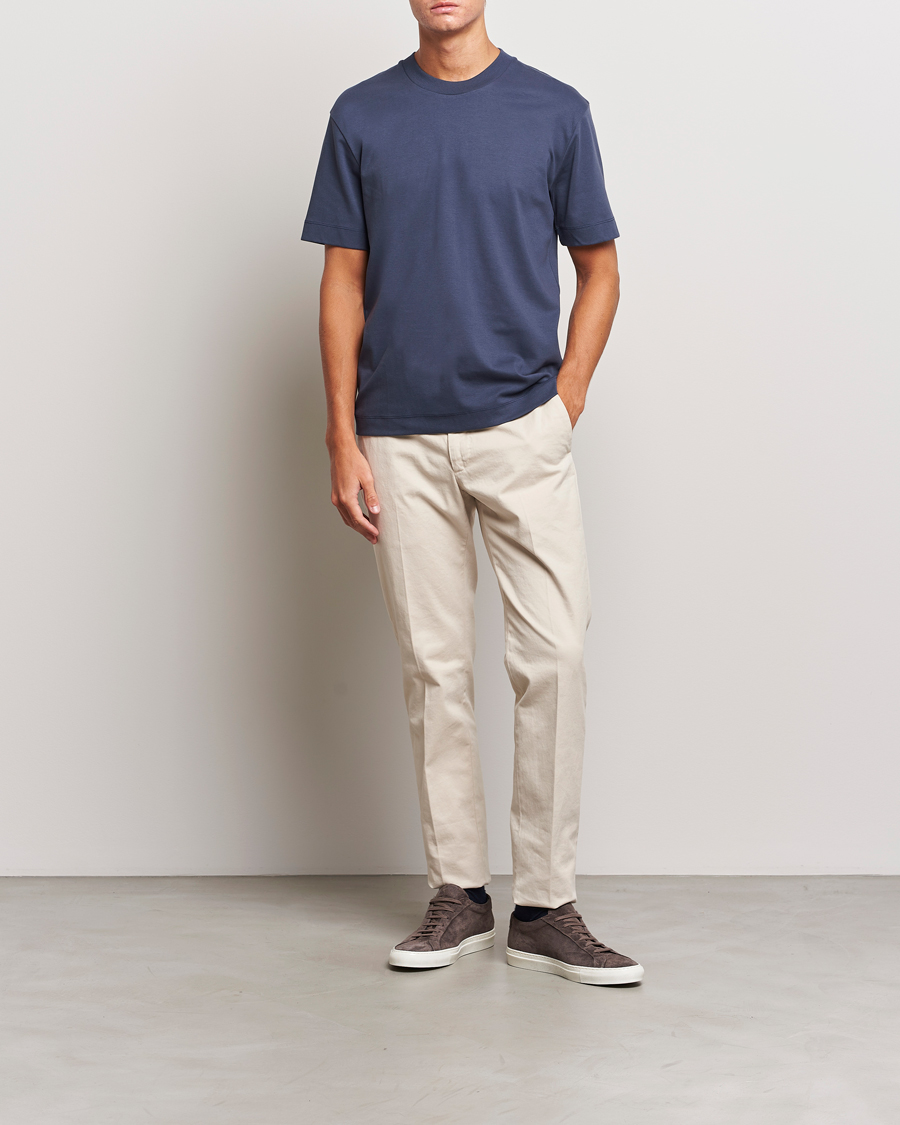 Men | T-Shirts | Sunspel | Heavyweight Mock Neck T-Shirt Navy