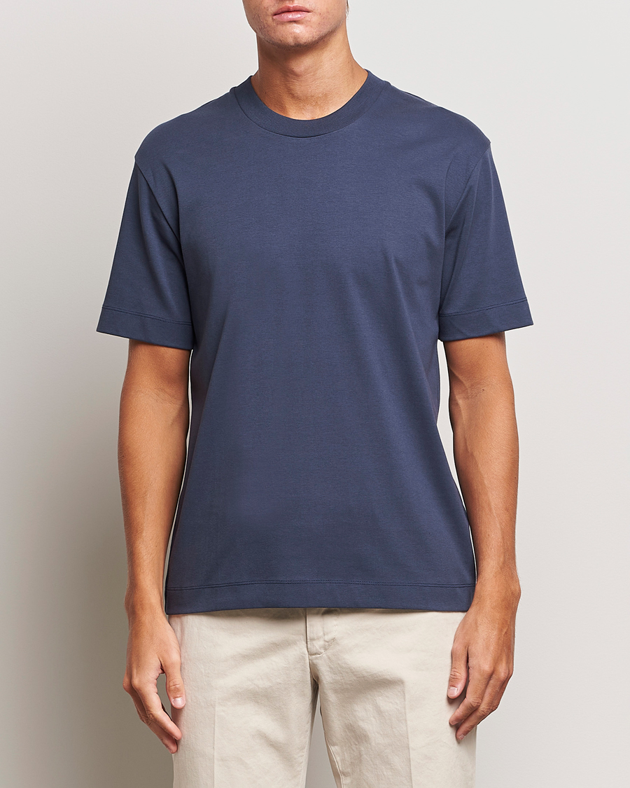 Men | T-Shirts | Sunspel | Heavyweight Mock Neck T-Shirt Navy