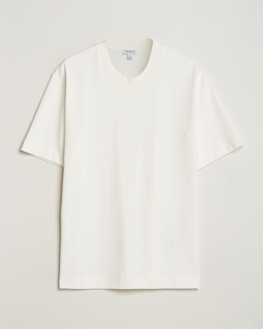 Men | White t-shirts | Sunspel | Heavyweight Mock Neck T-Shirt Ecru