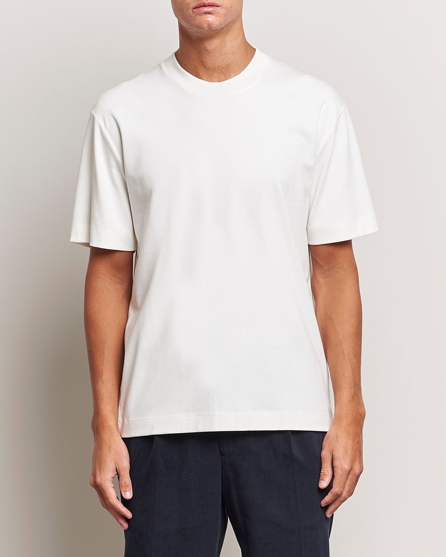 Men | T-Shirts | Sunspel | Heavyweight Mock Neck T-Shirt Ecru