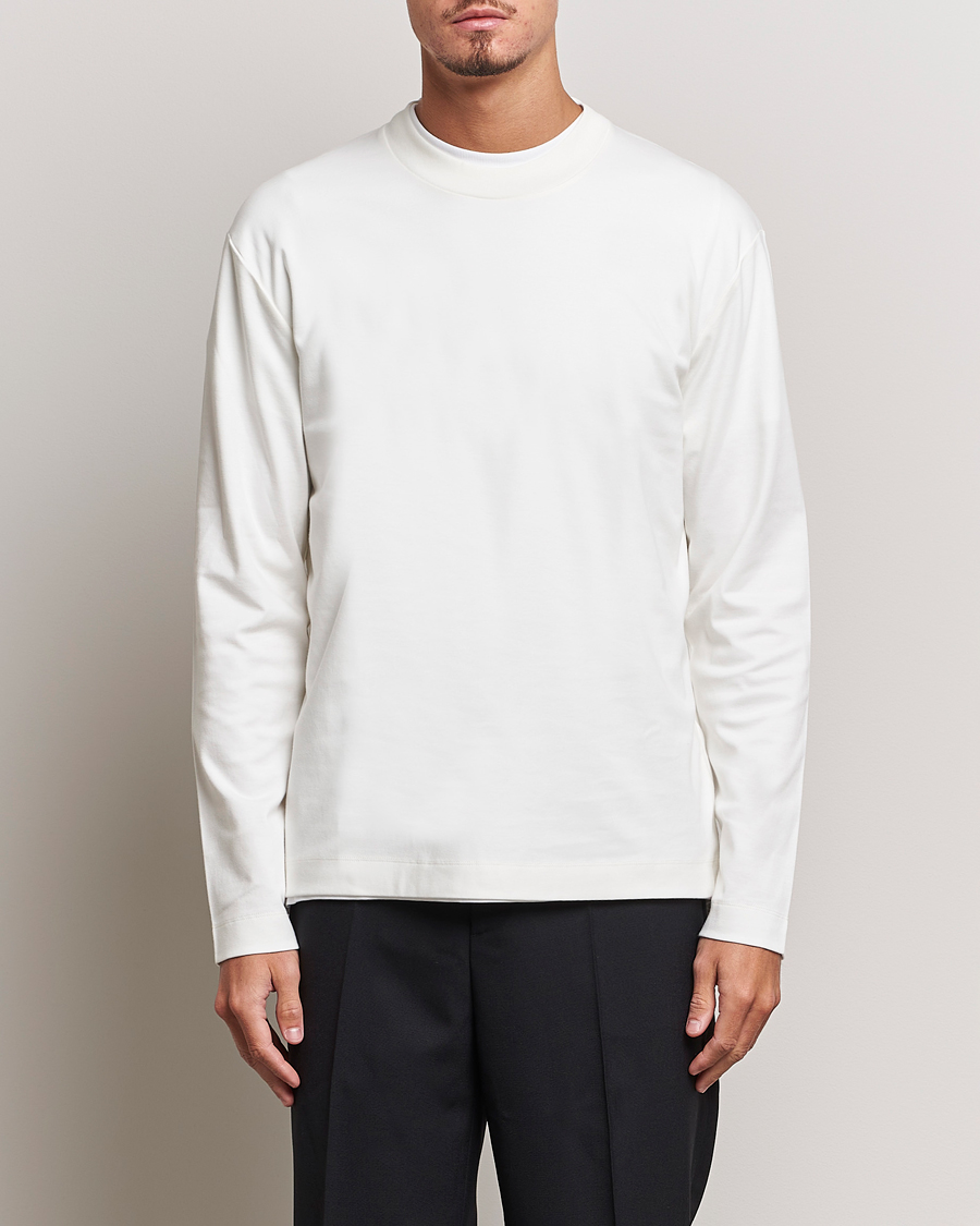 Men | Long Sleeve T-shirts | Sunspel | Heavyweight Mock Neck Long Sleeve T-Shirt Ecru