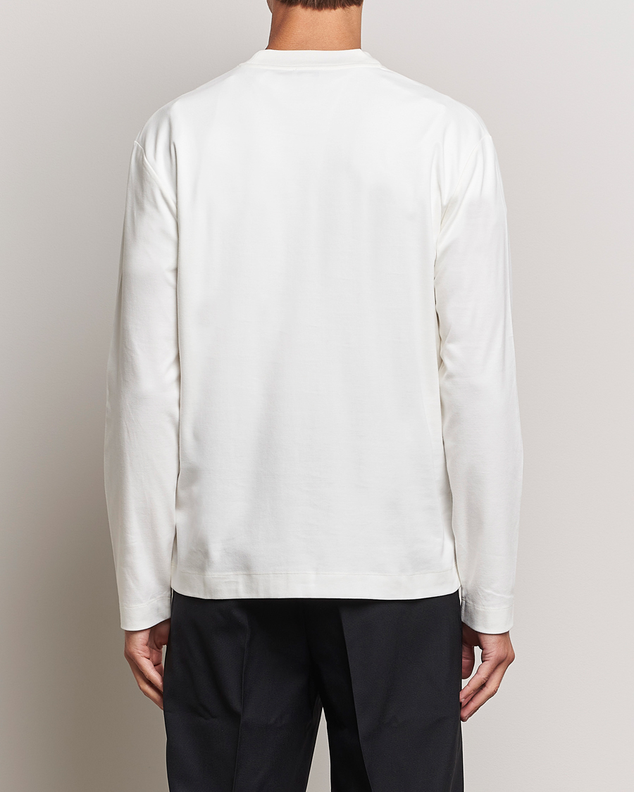 Men | T-Shirts | Sunspel | Heavyweight Mock Neck Long Sleeve T-Shirt Ecru