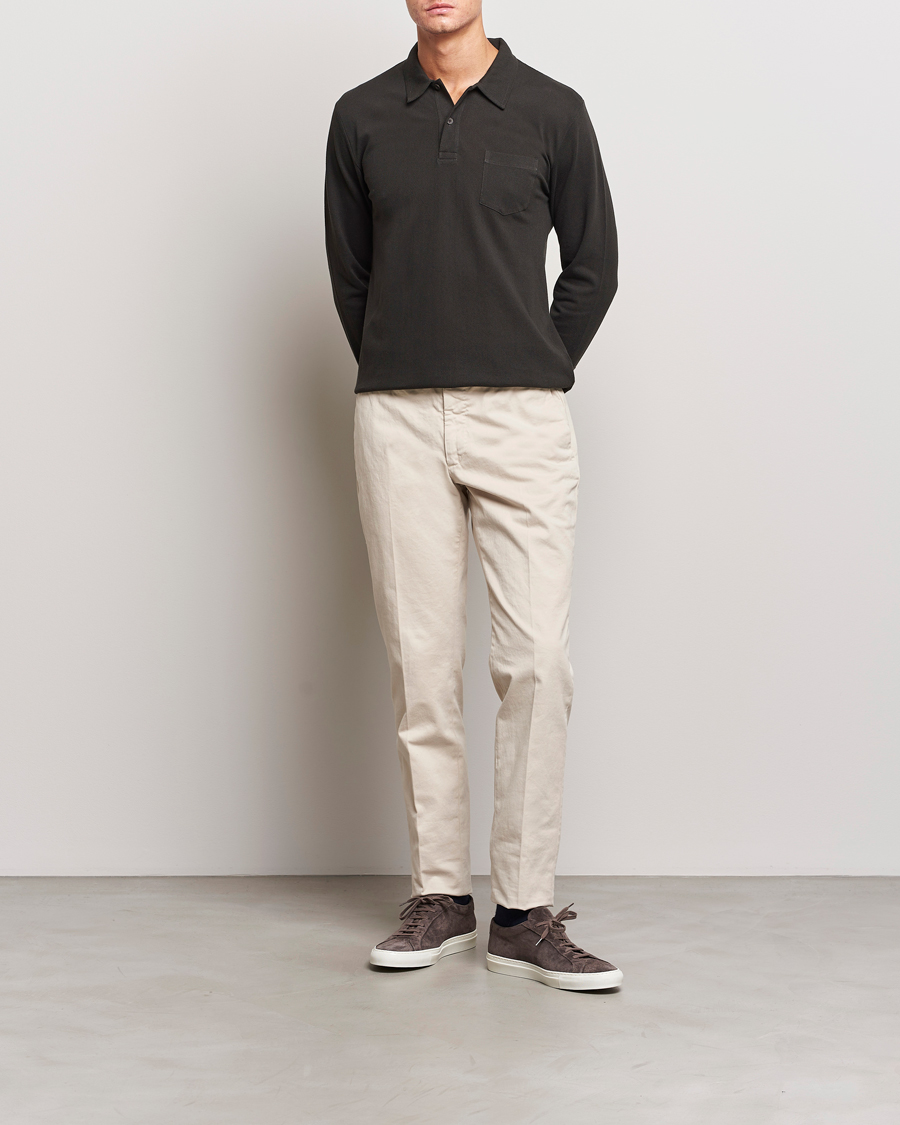 Men | Sweaters & Knitwear | Sunspel | Long Sleeve Riviera Polo Shirt Coffee