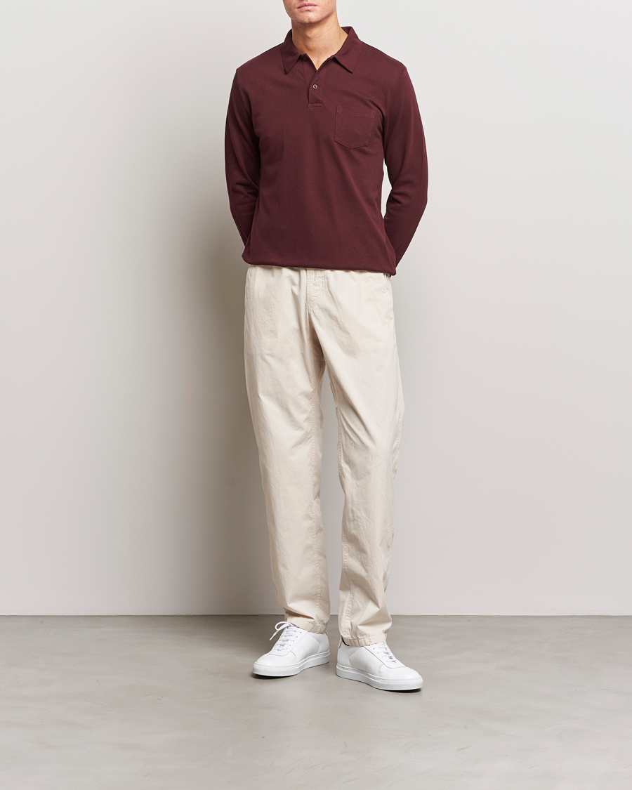 Men | Sweaters & Knitwear | Sunspel | Long Sleeve Riviera Polo Shirt Maroon