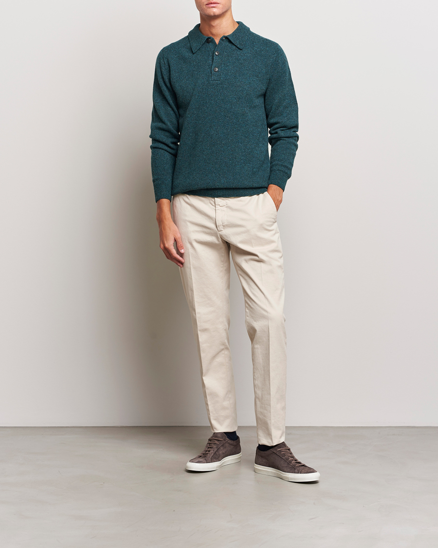 Men | Sweaters & Knitwear | Sunspel | Lambswool Poloshirt Peacock