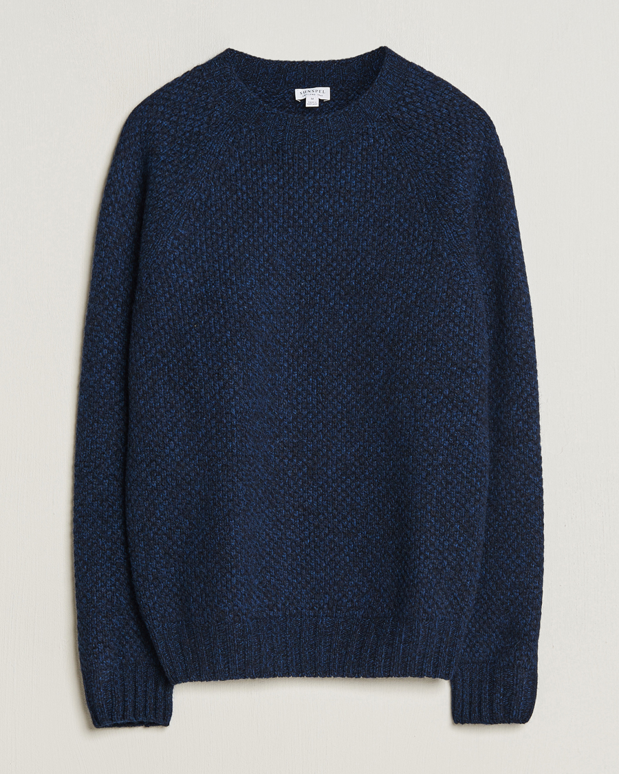 Men | Sweaters & Knitwear | Sunspel | Textured Lambswool Jumper Bright Navy Twist
