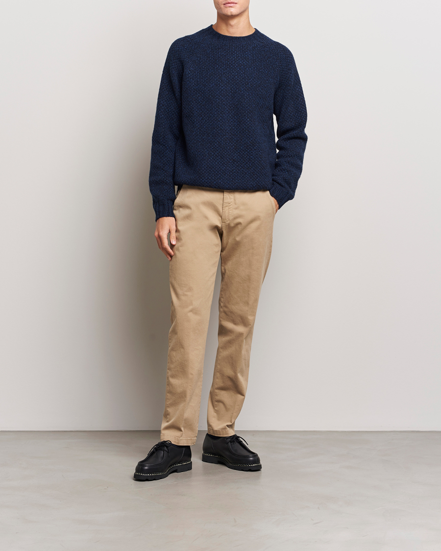 Men | Sweaters & Knitwear | Sunspel | Textured Lambswool Jumper Bright Navy Twist