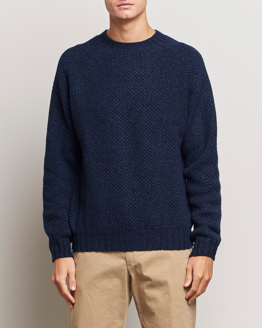 Men | Sweaters & Knitwear | Sunspel | Textured Lambswool Jumper Bright Navy Twist