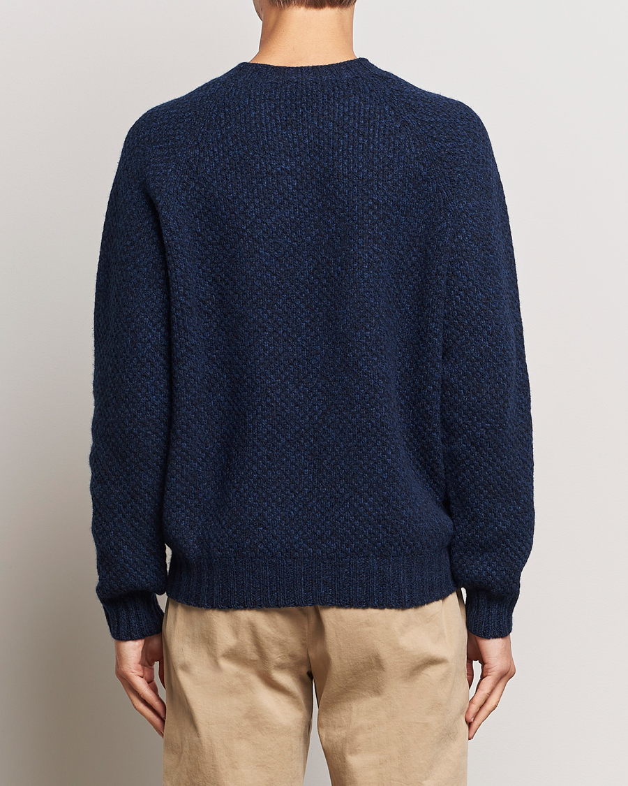 Men | Sweaters & Knitwear | Sunspel | Textured Lambswool Jumper Bright Navy Twist