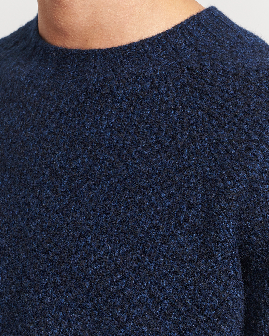 Men | Sweaters & Knitwear | Sunspel | Textured Lambswool Jumper Bright Navy Twist