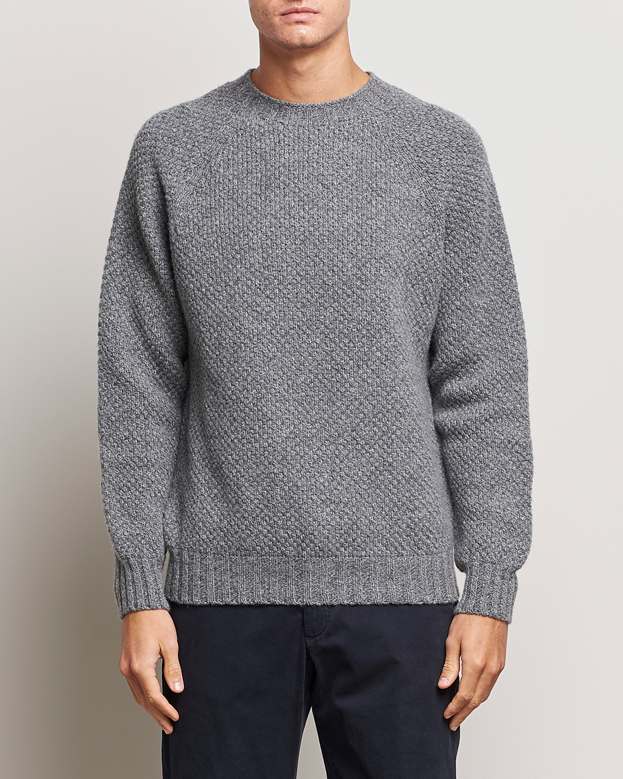 Men | Sweaters & Knitwear | Sunspel | Textured Lambswool Jumper Mid Grey Twist