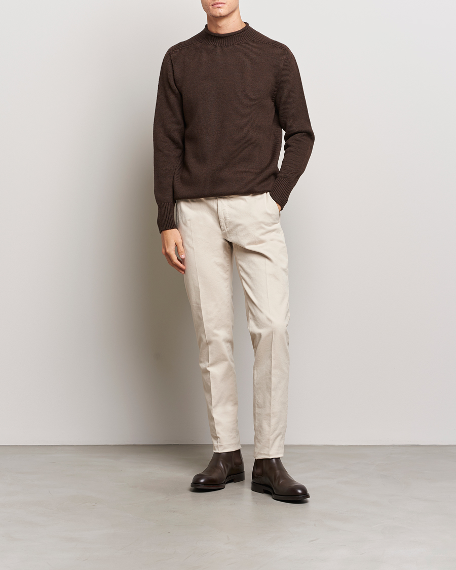 Men | Sweaters & Knitwear | Sunspel | Fisherman Merino Jumper Coffee