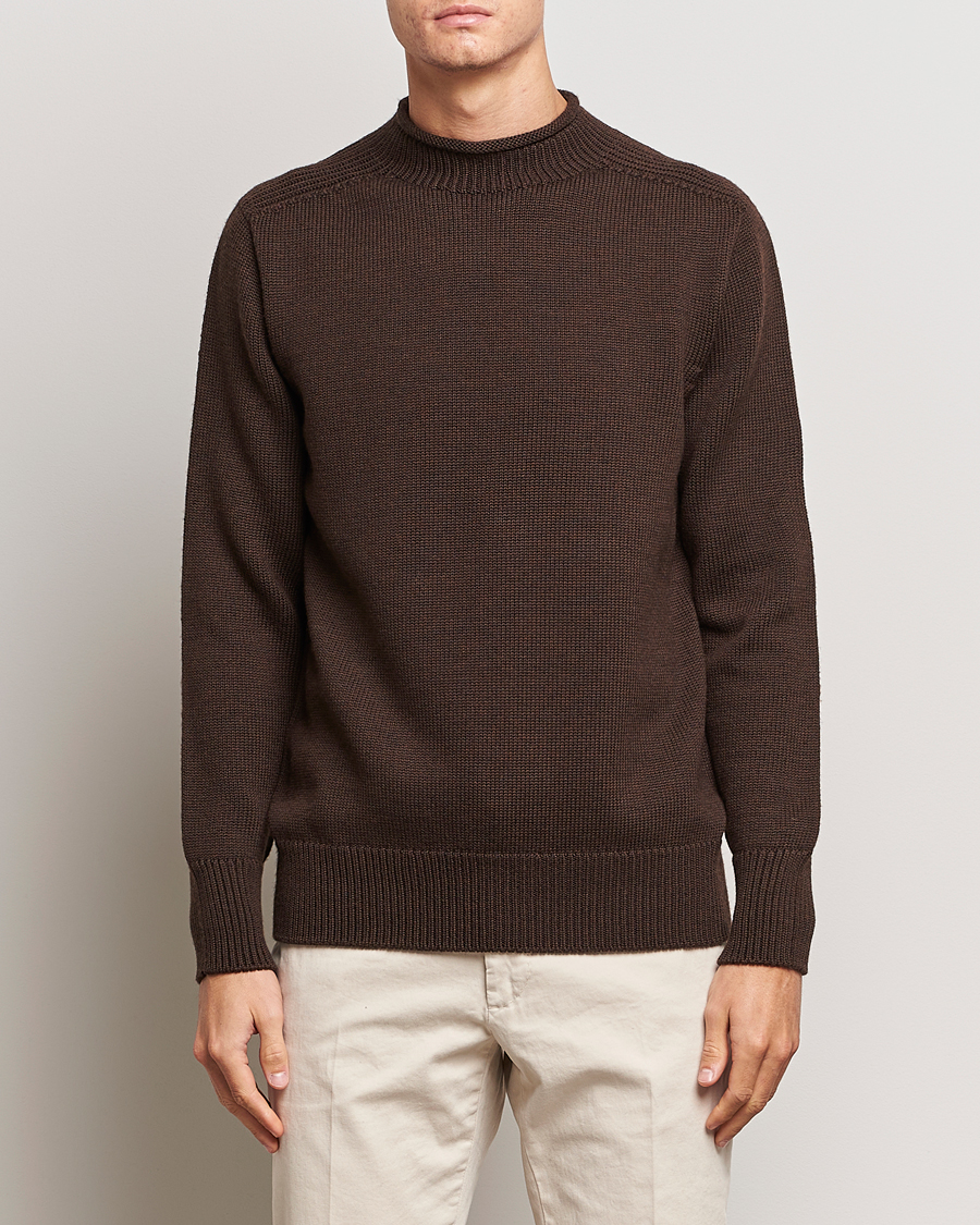 Men | Sweaters & Knitwear | Sunspel | Fisherman Merino Jumper Coffee