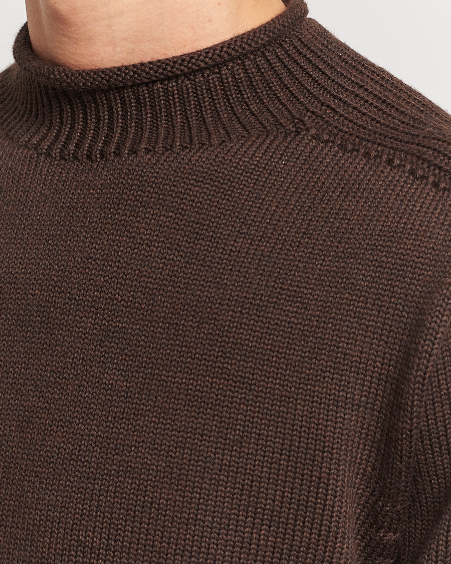 Men | Sweaters & Knitwear | Sunspel | Fisherman Merino Jumper Coffee