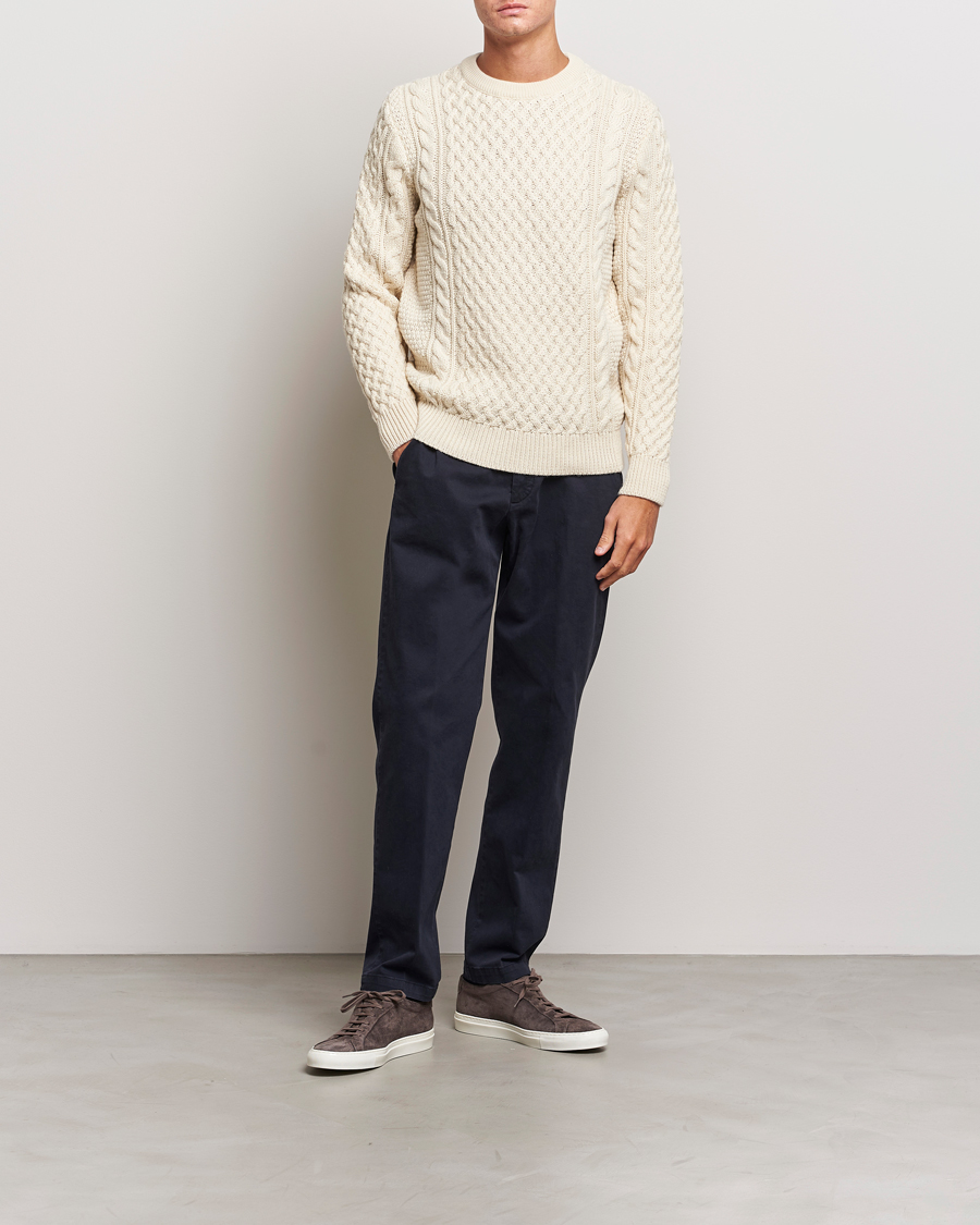 Men | Sweaters & Knitwear | Sunspel | Cable Jumper Ecru