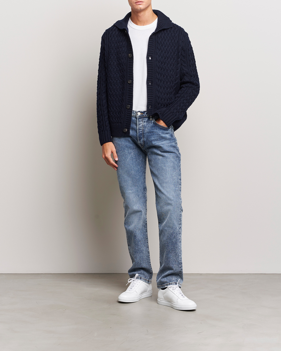 Men | Sweaters & Knitwear | Sunspel | Cable Knit Jacket Navy