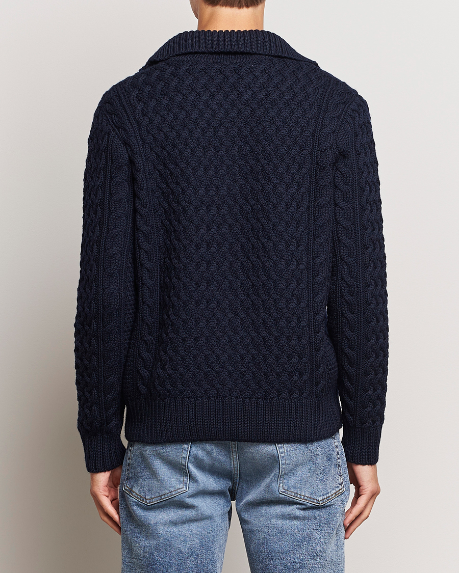 Men | Sweaters & Knitwear | Sunspel | Cable Knit Jacket Navy