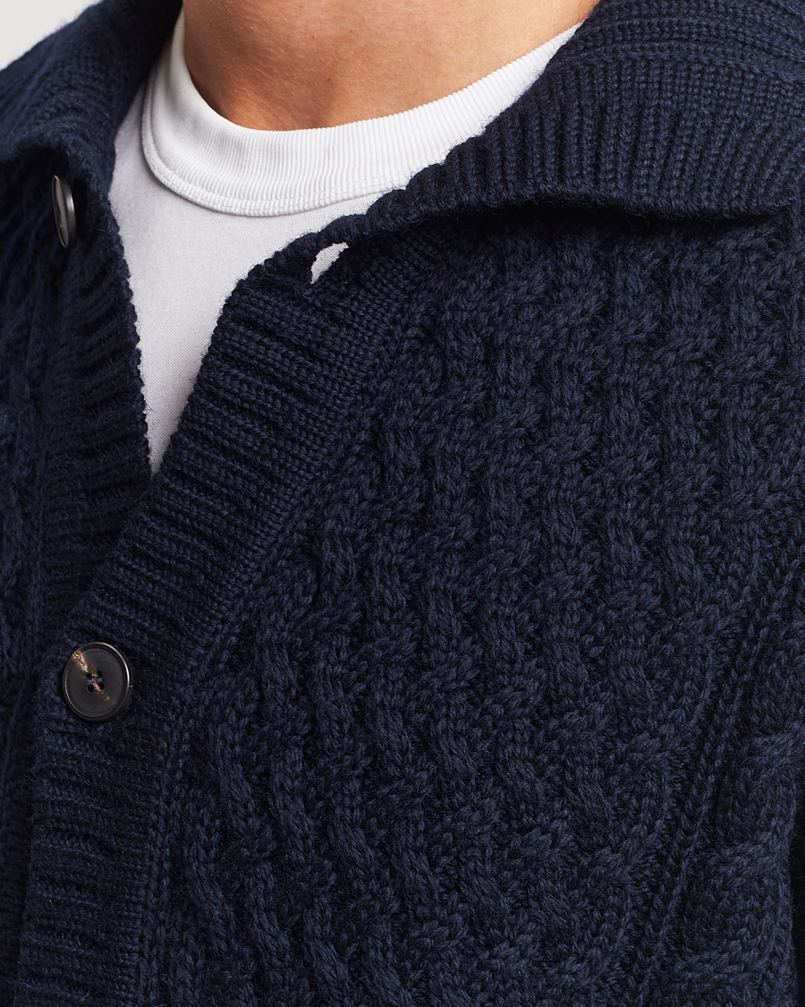 Men | Sweaters & Knitwear | Sunspel | Cable Knit Jacket Navy