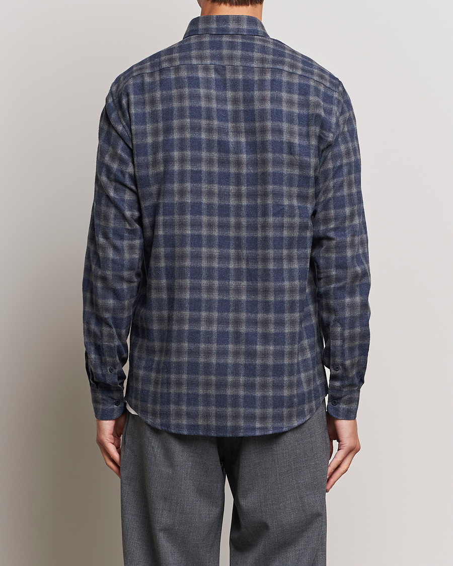 Men | Shirts | Sunspel | Brushed Cotton Flannel Shirt Grey/Blue Check