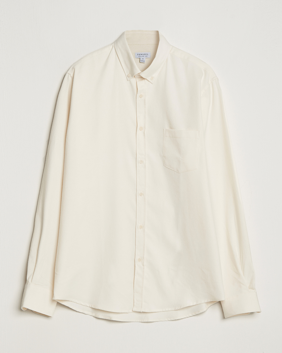 Men | Shirts | Sunspel | Brushed Cotton Flannel Shirt Ecru