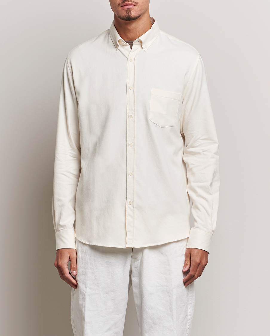 Men |  | Sunspel | Brushed Cotton Flannel Shirt Ecru