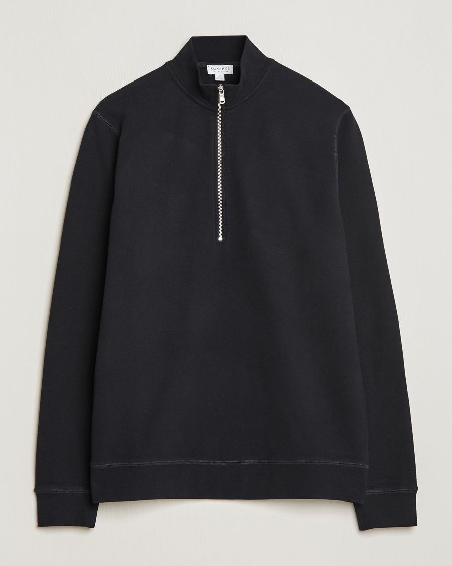 Men | Sweaters & Knitwear | Sunspel | Loopback Half Zip Sweatshirt Black