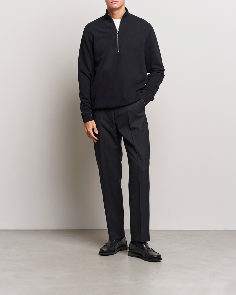 Men | Sweaters & Knitwear | Sunspel | Loopback Half Zip Sweatshirt Black