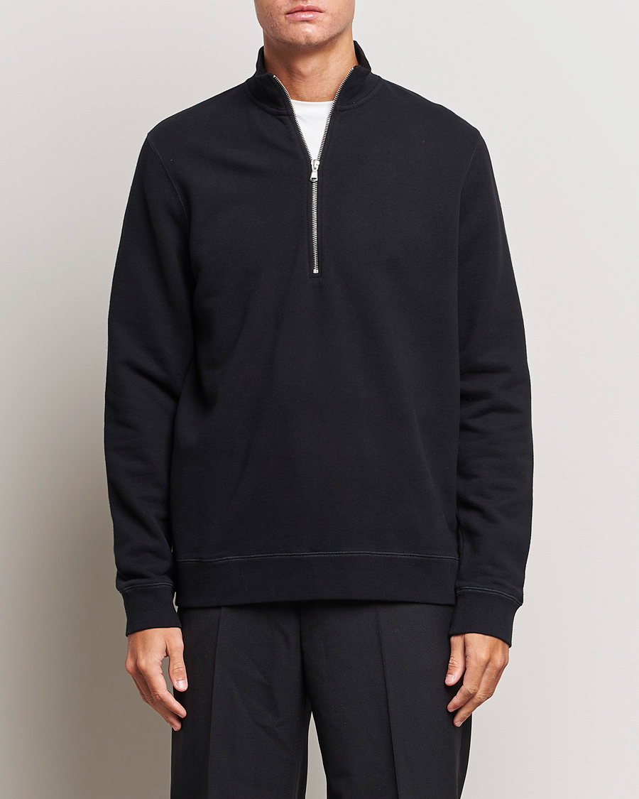 Men | Sweaters & Knitwear | Sunspel | Loopback Half Zip Sweatshirt Black