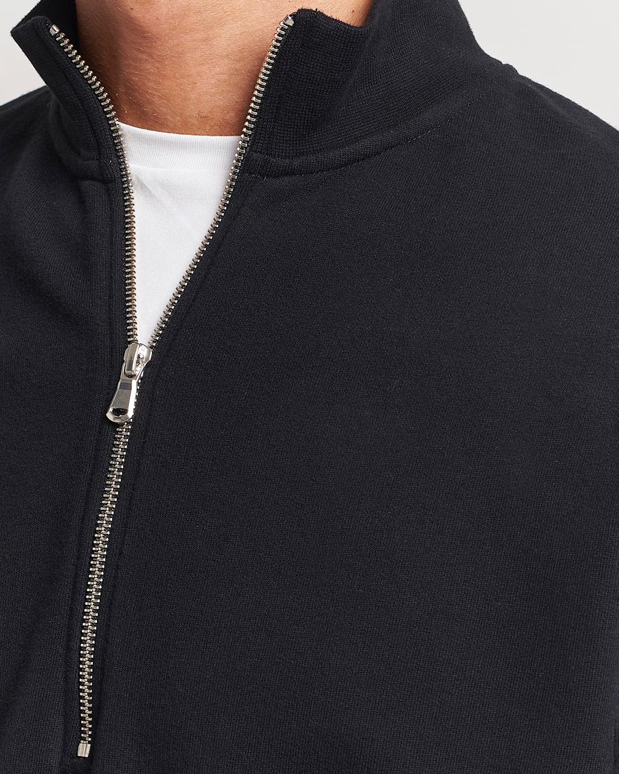 Men | Sweaters & Knitwear | Sunspel | Loopback Half Zip Sweatshirt Black