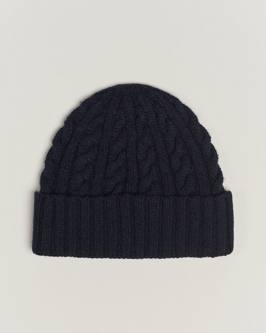 Men | Sunspel Lambswool Cable Hat Dark Navy | Sunspel | Lambswool Cable Hat Dark Navy
