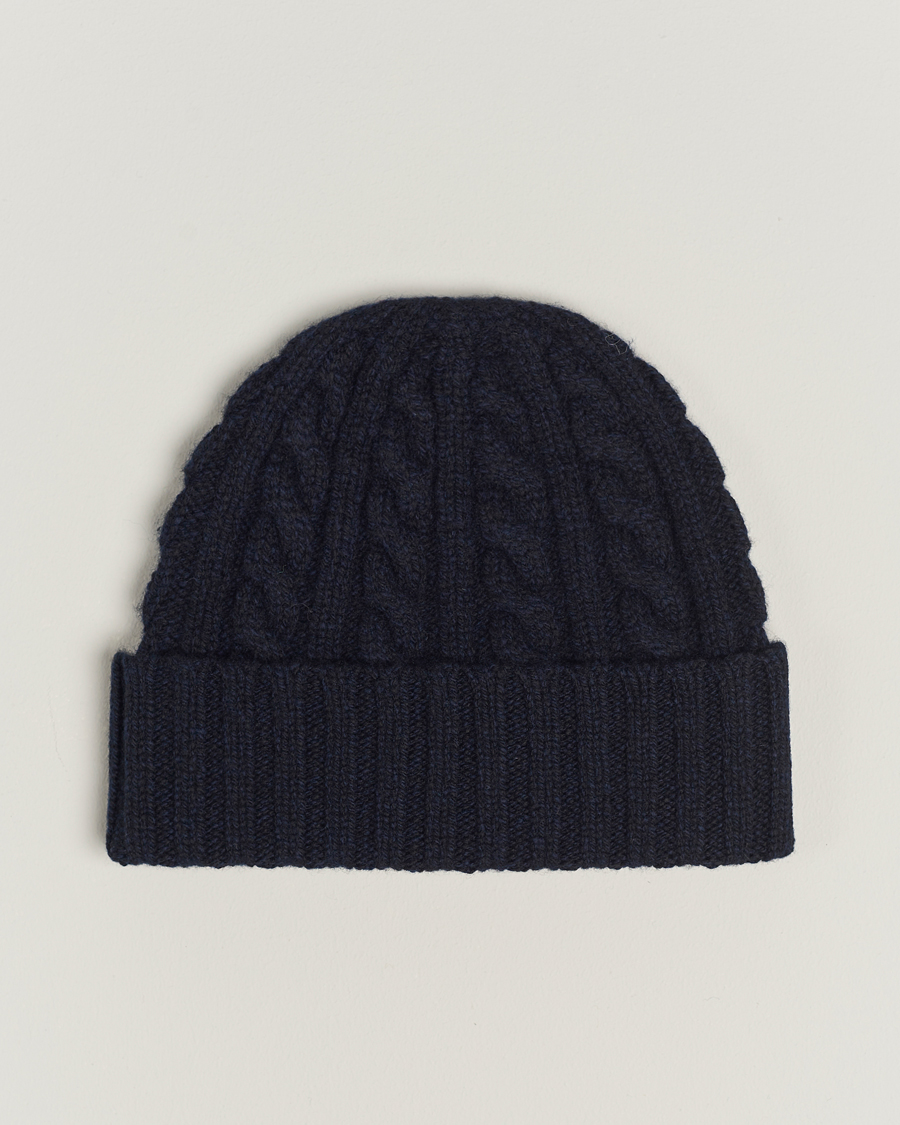 Men | Sunspel Lambswool Cable Hat Dark Navy | Sunspel | Lambswool Cable Hat Dark Navy