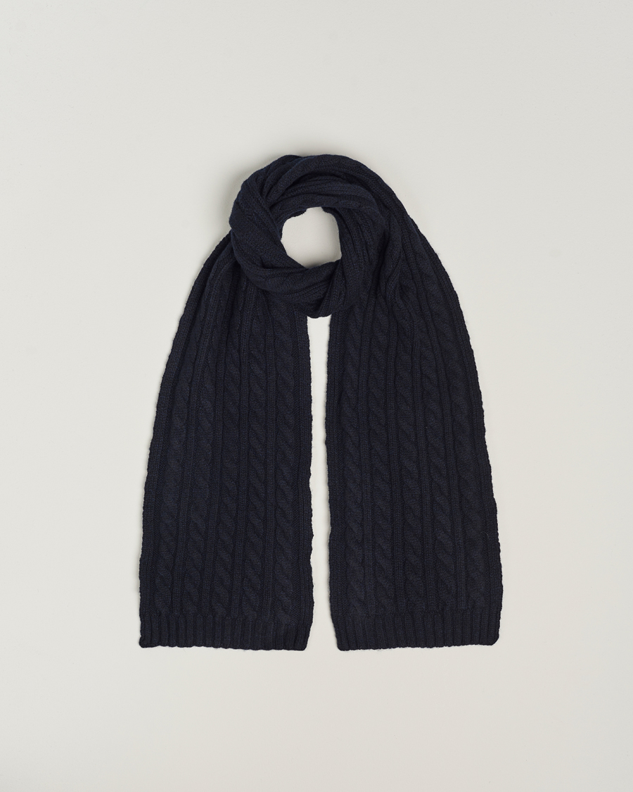 Men | Sunspel Lambswool Cable Scarf Dark Navy | Sunspel | Lambswool Cable Scarf Dark Navy