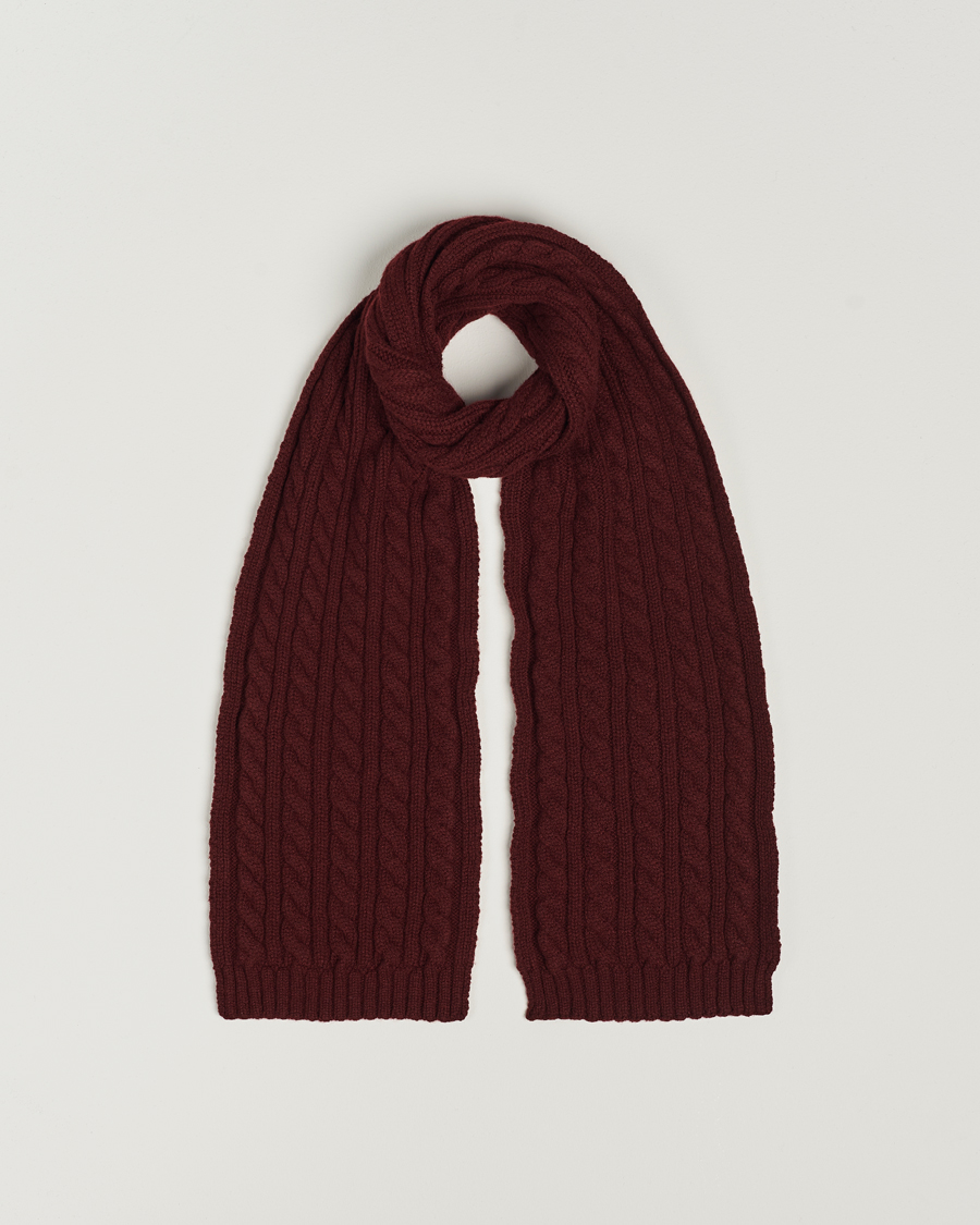 Men | Sunspel Lambswool Cable Scarf Maroon | Sunspel | Lambswool Cable Scarf Maroon