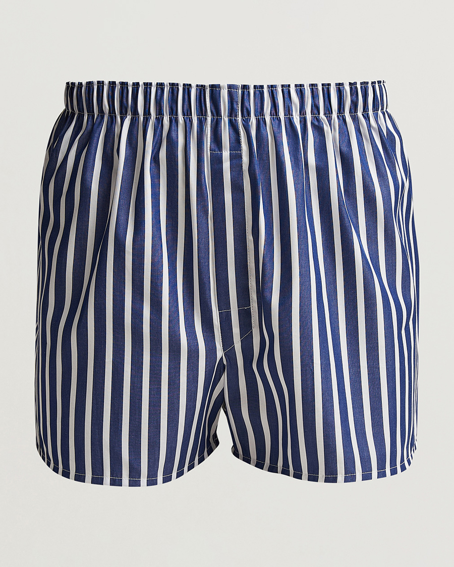 Men | Underwear & Socks | Sunspel | Cotton Gingham Boxer White/Navy