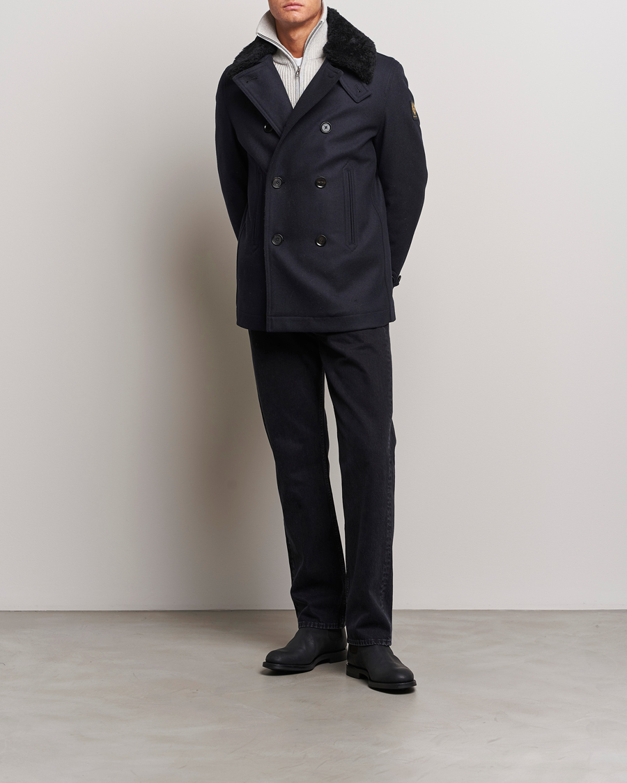 Men | Coats & Jackets | Belstaff | Ashridge Sherling Wool Peacoat Dark Ink