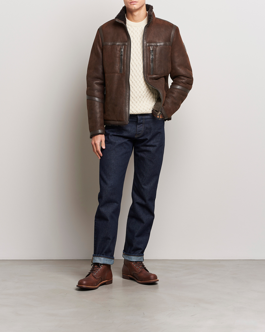 Men | Coats & Jackets | Belstaff | Tundra Sherling Leather Jacket Earth Brown