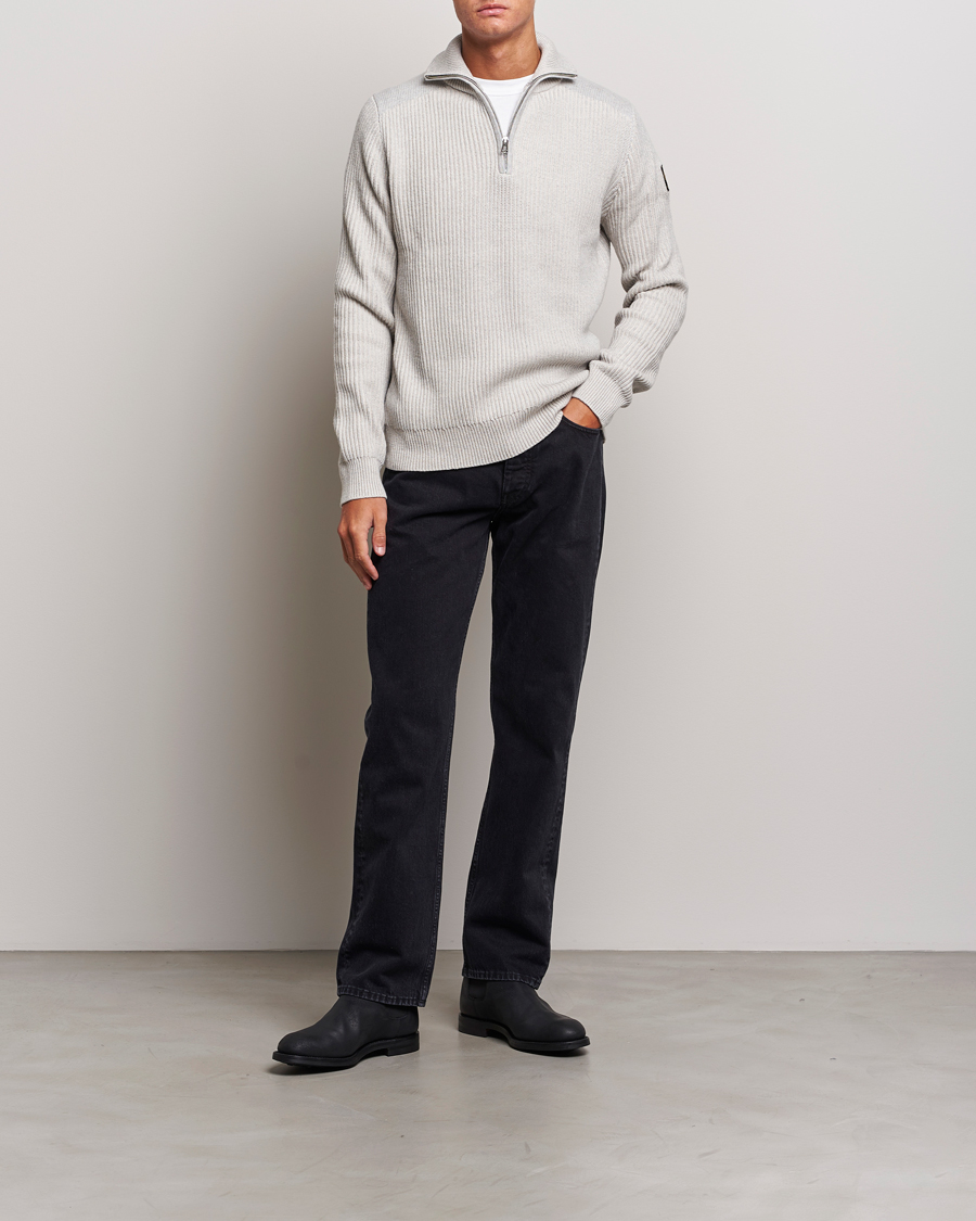 Men | Sweaters & Knitwear | Belstaff | Stanley Quarter Zip Jumper Old Silver