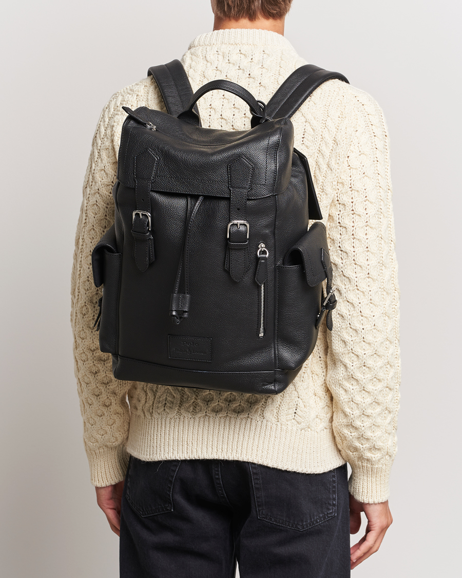 Men |  | Polo Ralph Lauren | Flap Leather Backpack Black