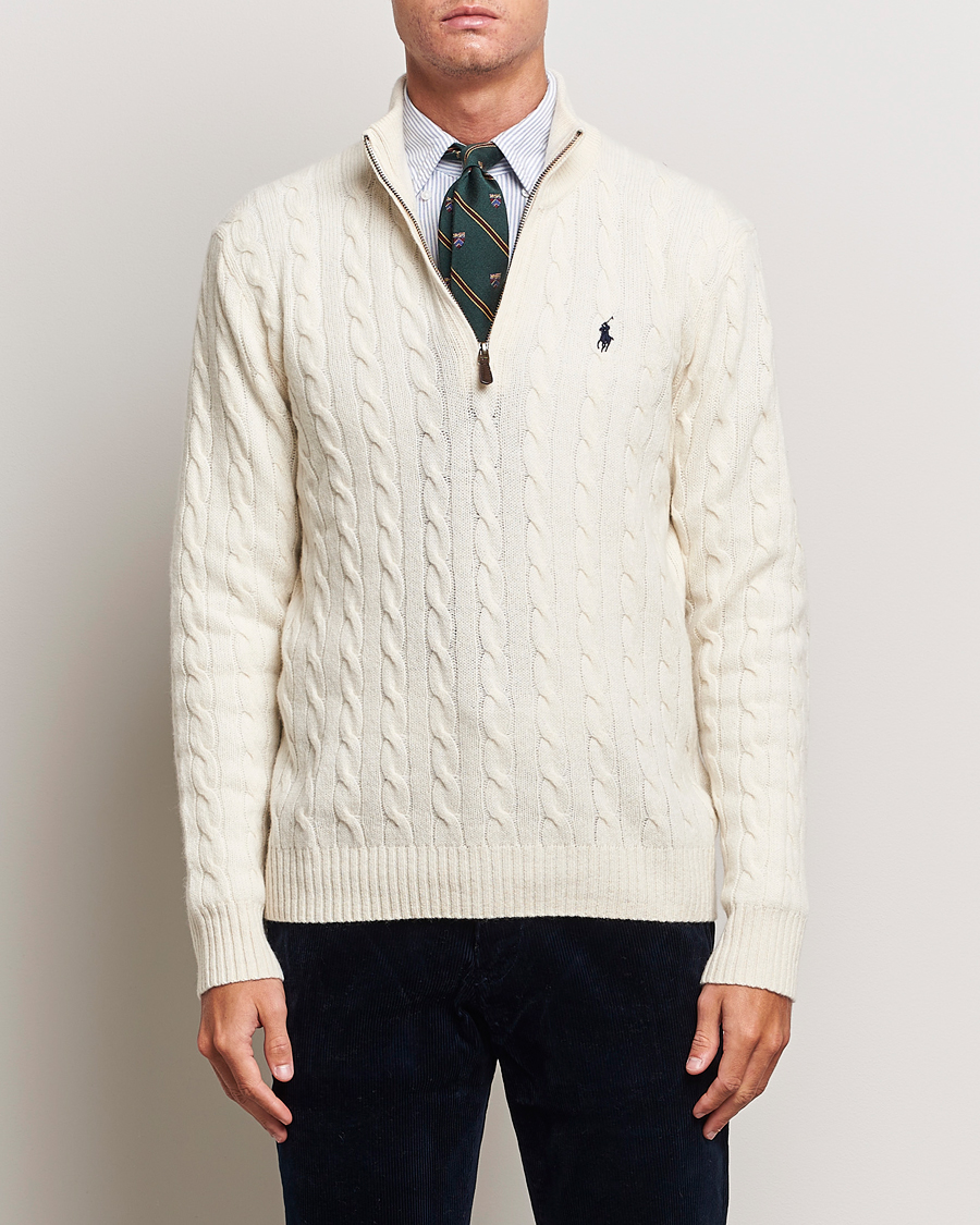 Men | Knitted Jumpers | Polo Ralph Lauren | Wool/Cashmere Cable Half Zip Andover Cream