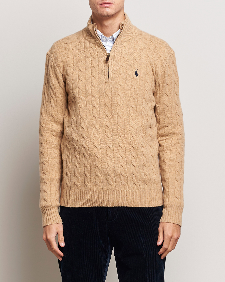Polo Ralph Lauren Wool/Cashmere Cable Half Zip Camel Melange