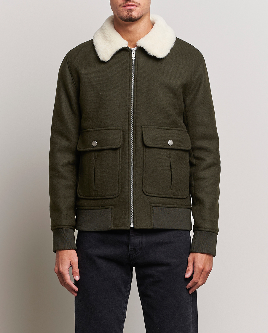 Men | Contemporary jackets | A.P.C. | Ben Shearling Bomber Jacket Dark Green
