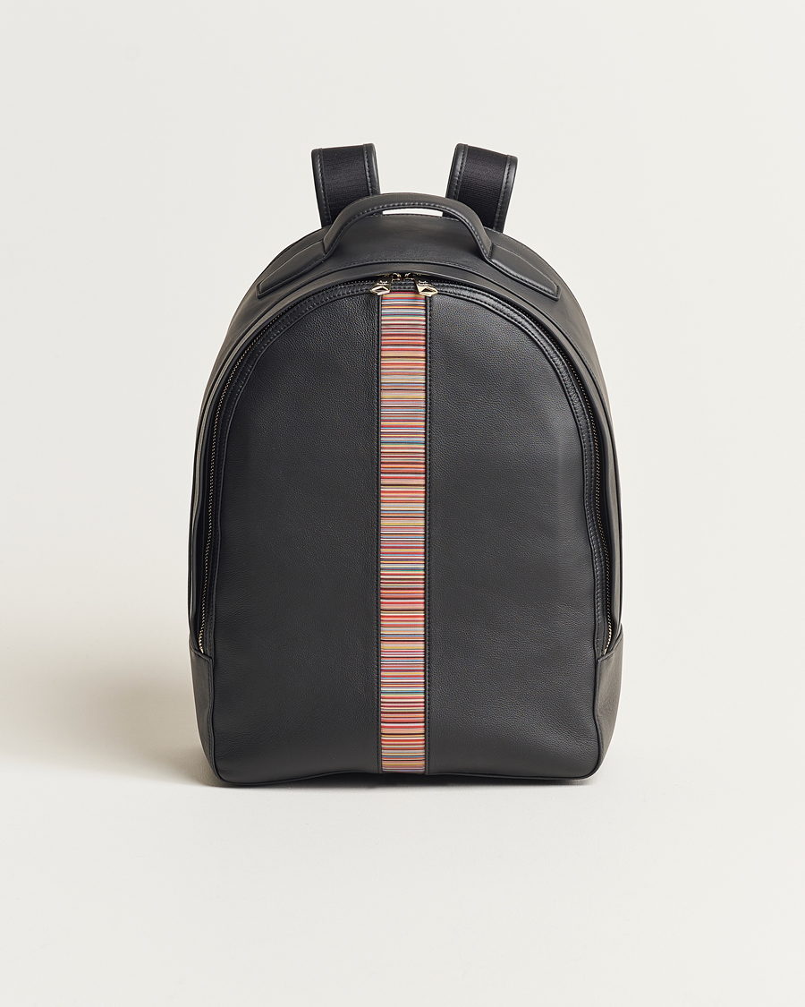 Men |  | Paul Smith | Leather Stripe Backpack Black