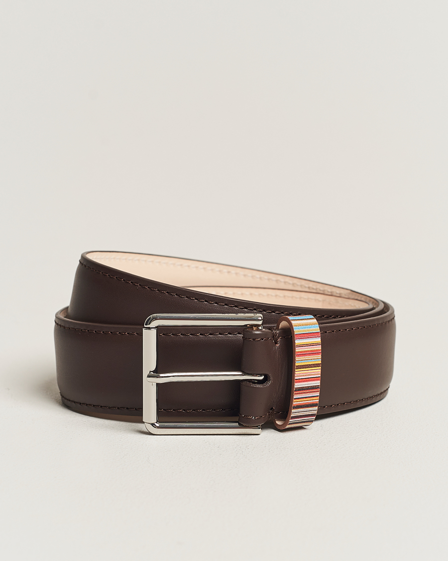 Men | Leather Belts | Paul Smith | Leather Stripe Belt Dark Brown