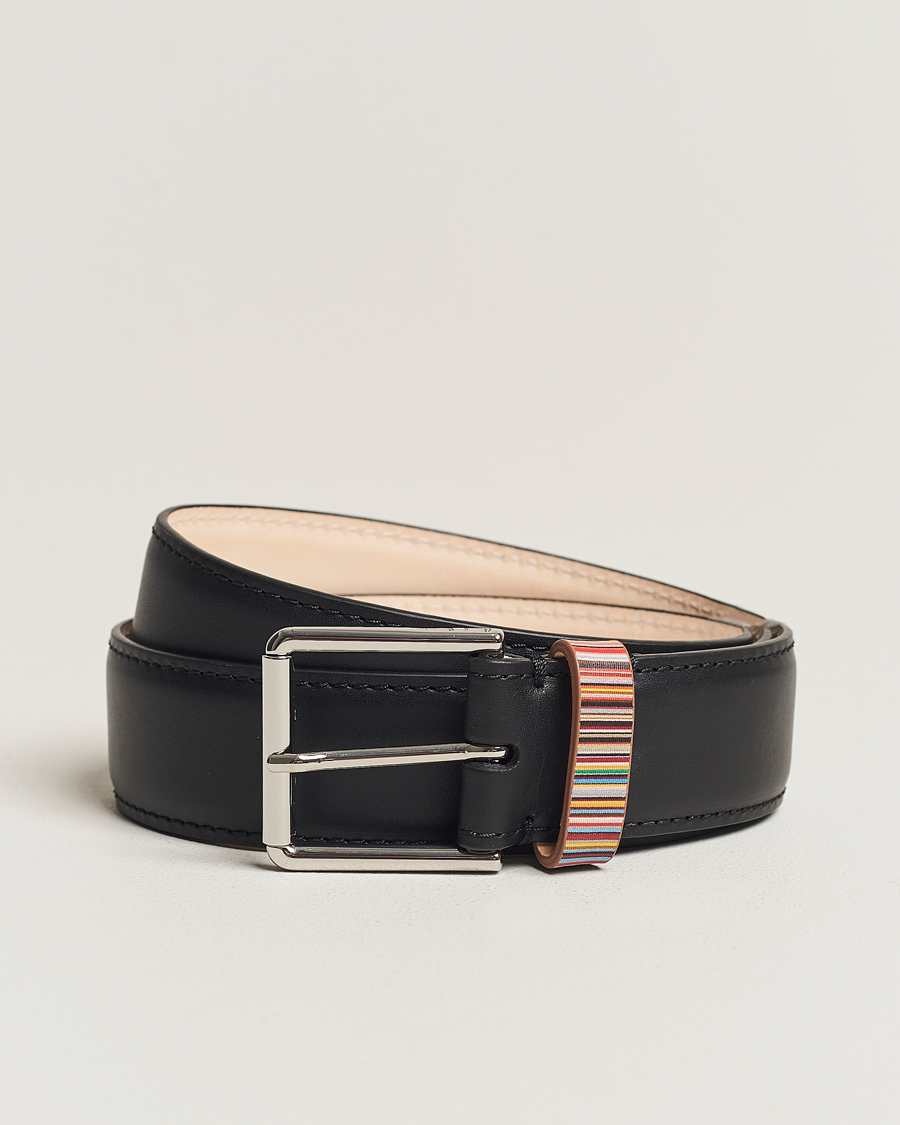 Men | Belts | Paul Smith | Leather Stripe Belt Black