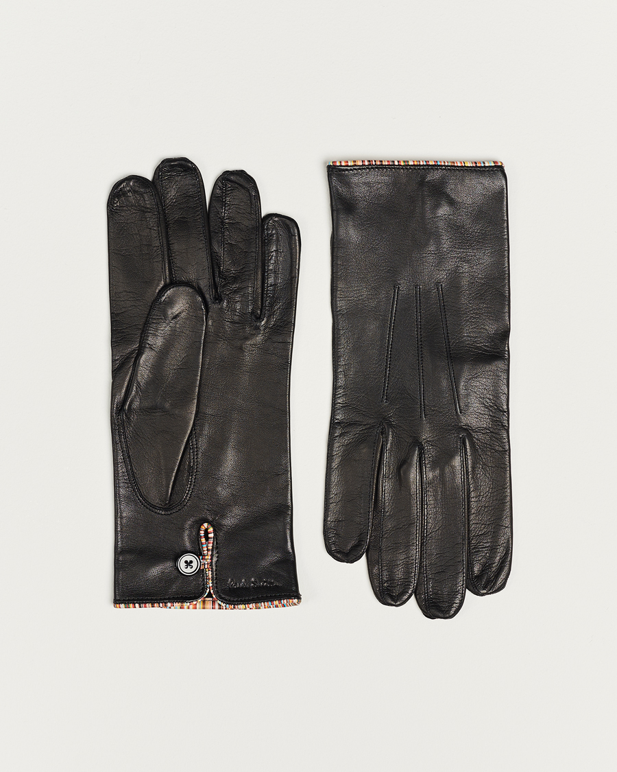 Men | Gloves | Paul Smith | Leather Striped Piping Glove Black