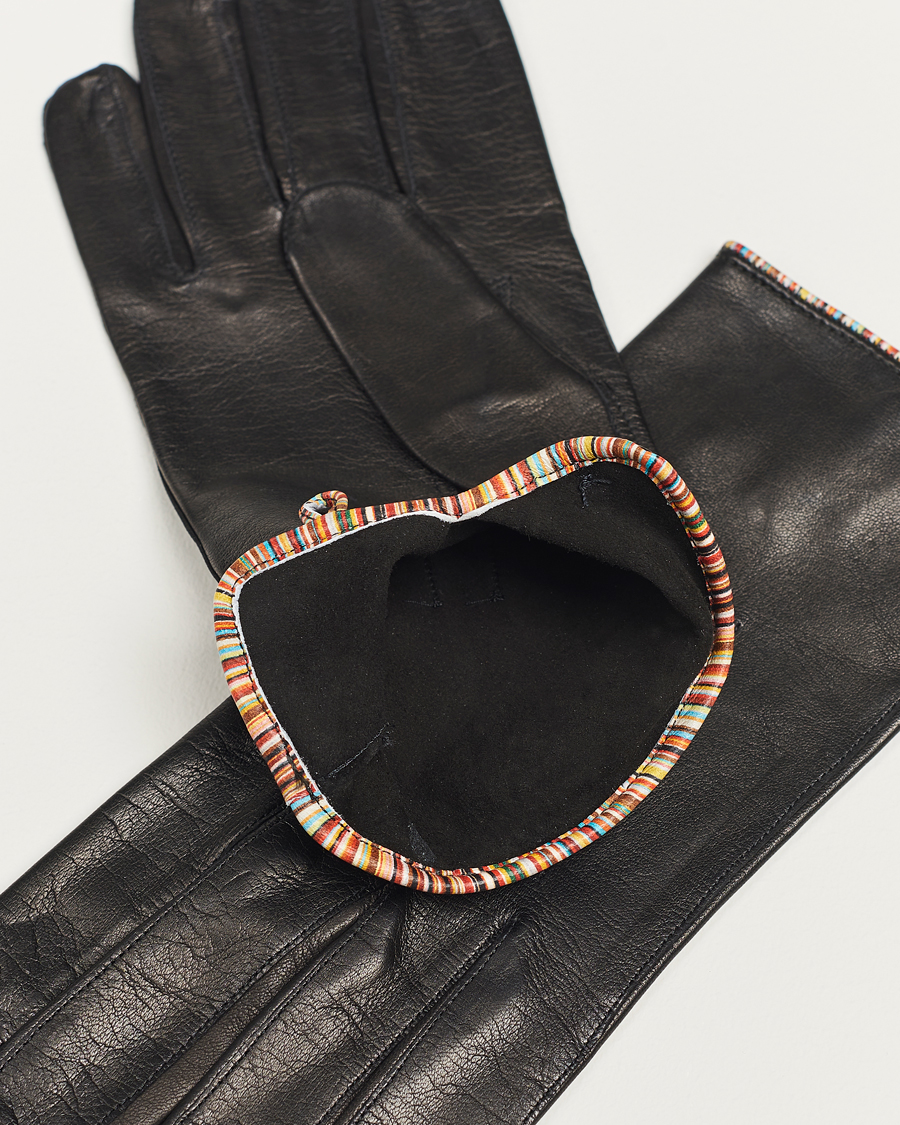 Men | Gloves | Paul Smith | Leather Striped Piping Glove Black