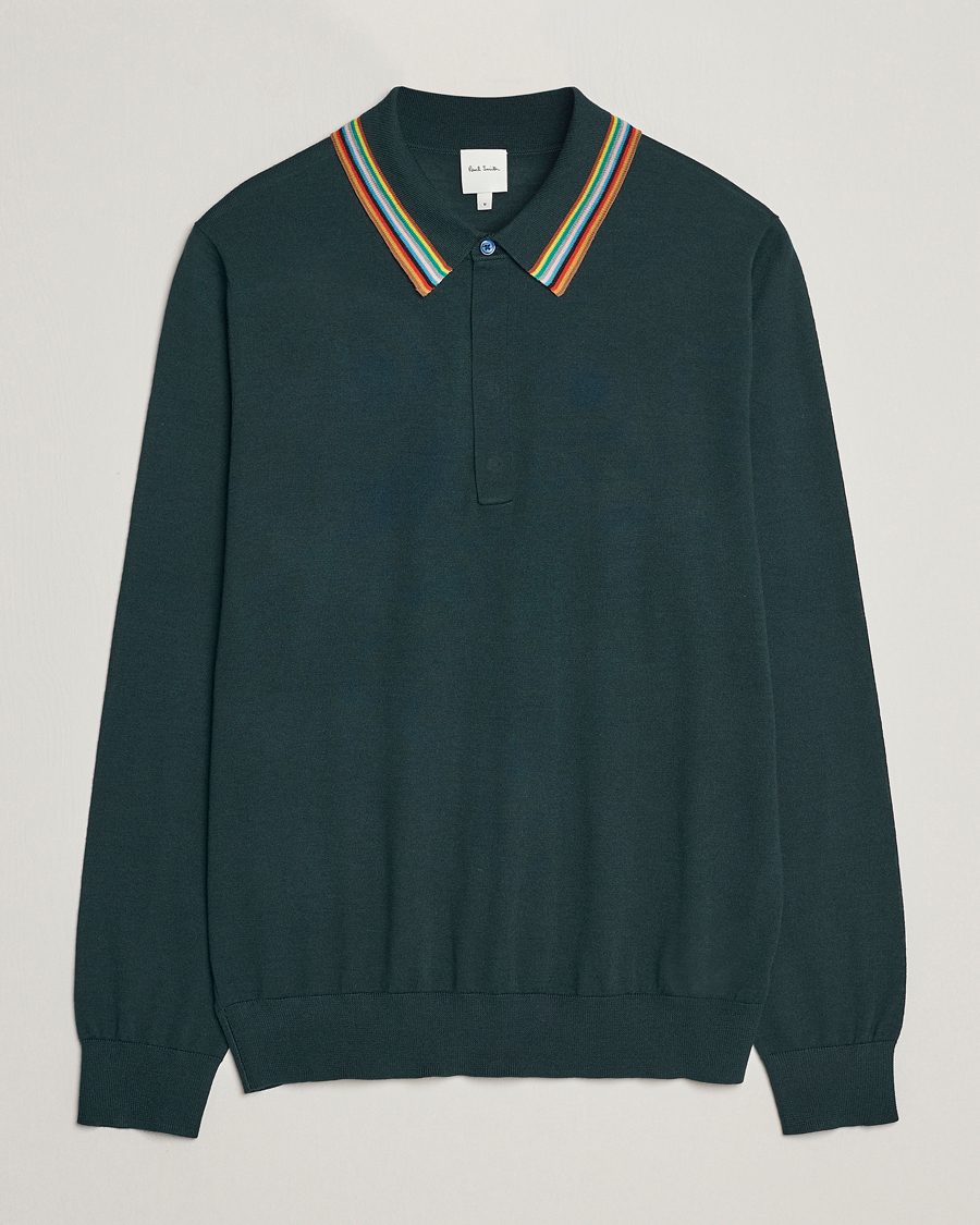Men |  | Paul Smith | Wool/Silk Knitted Polo Dark Green