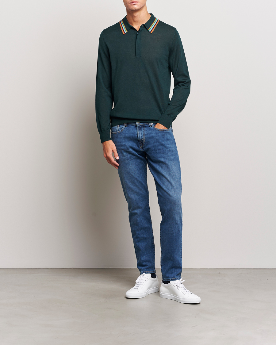 Men | Sweaters & Knitwear | Paul Smith | Wool/Silk Knitted Polo Dark Green