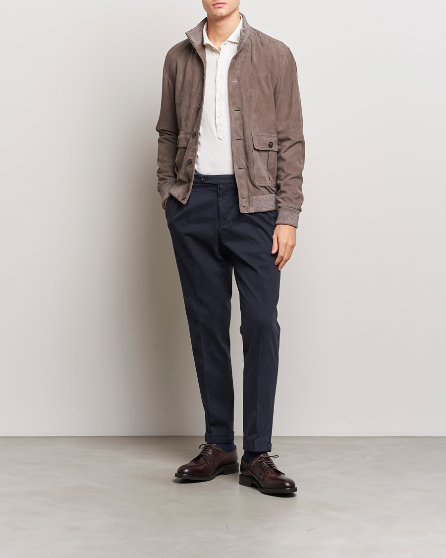 Men | Trousers | Briglia 1949 | Easy Fit Pleated Cotton Stretch Chino Navy